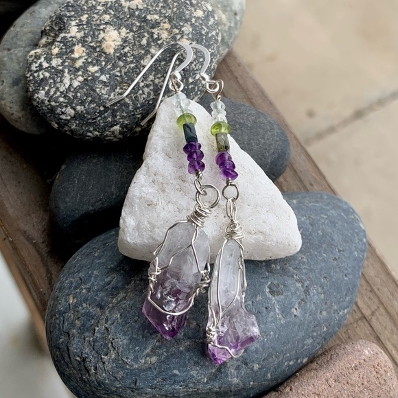 Amethyst Crystal & Bead Earrings - Picture 12 of 16